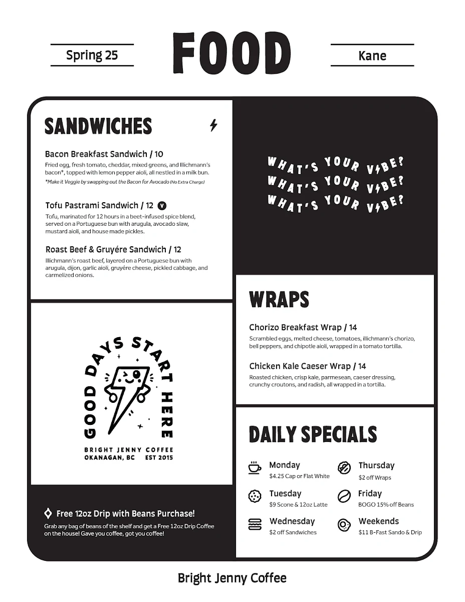 Menu, Bright Jenny Coffee