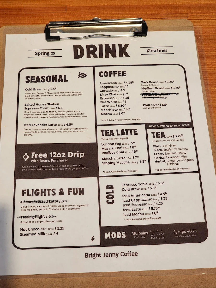 Menu, Bright Jenny Coffee