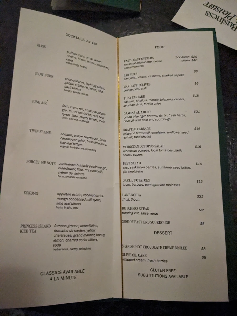 Menu, Business & Pleasure