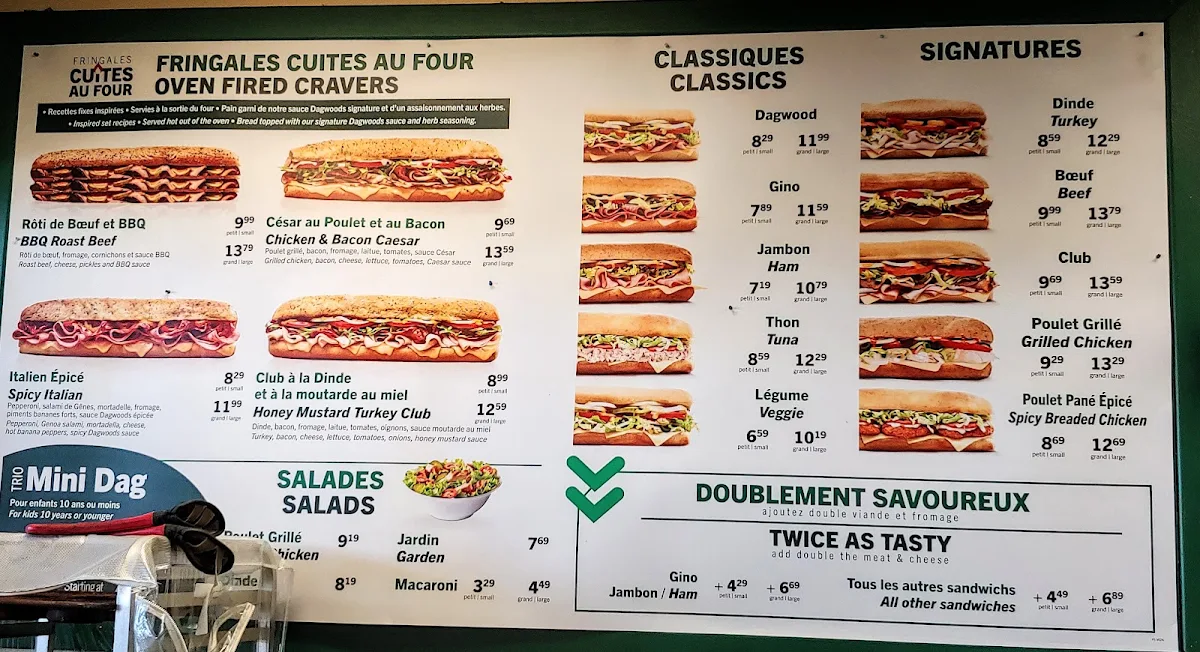 Menu, Dagwoods La Sandwicherie