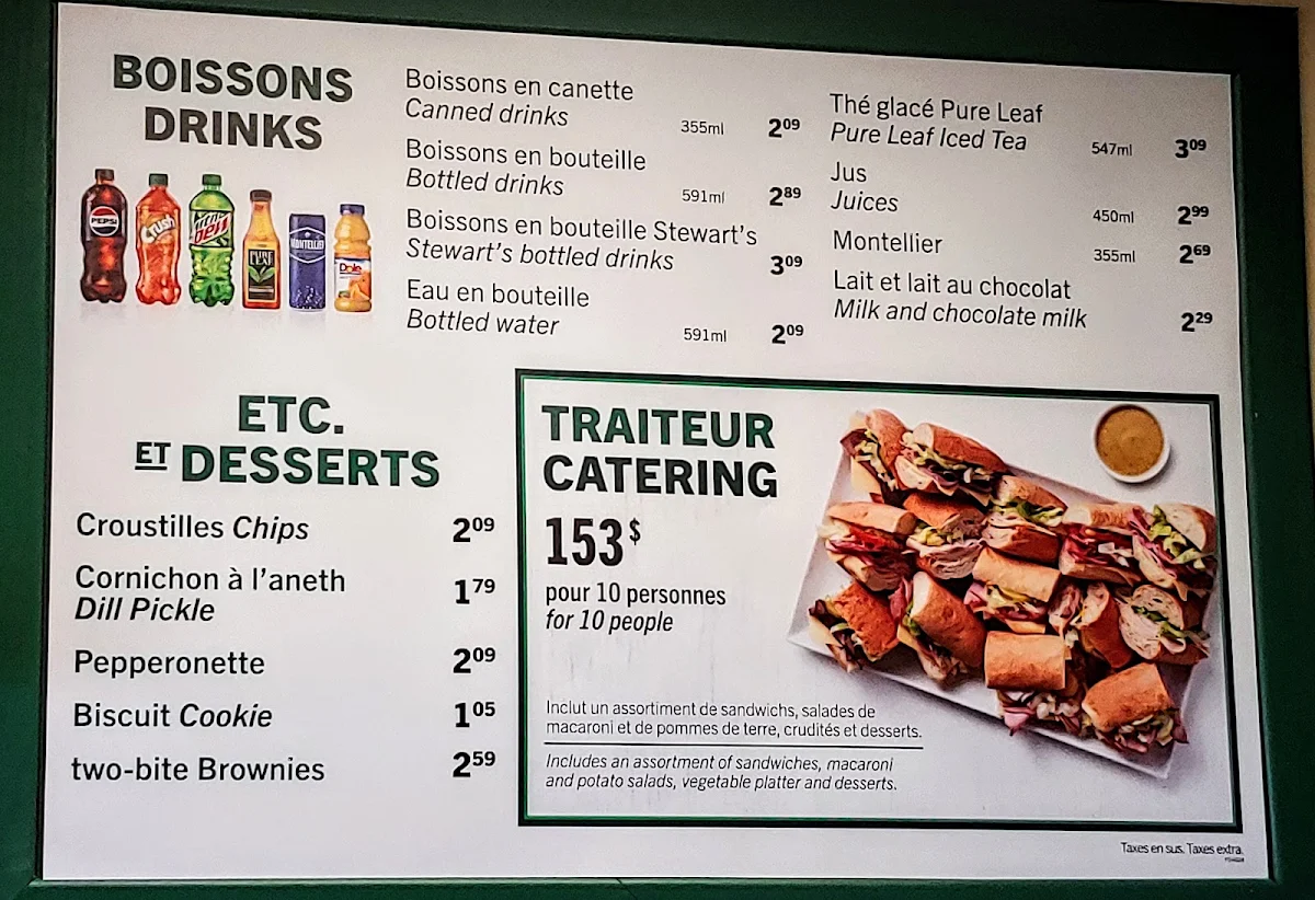 Menu, Dagwoods La Sandwicherie