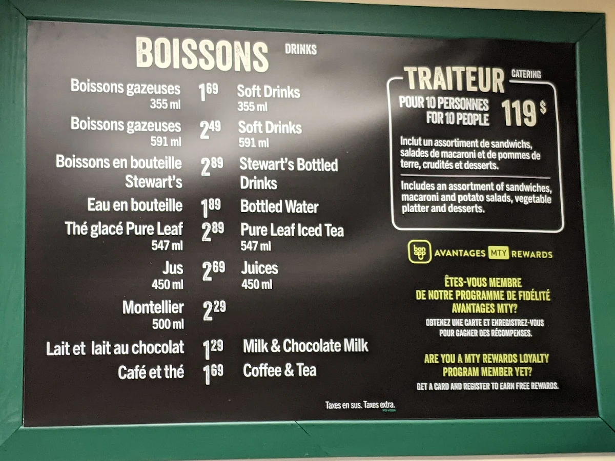 Menu, Dagwoods La Sandwicherie