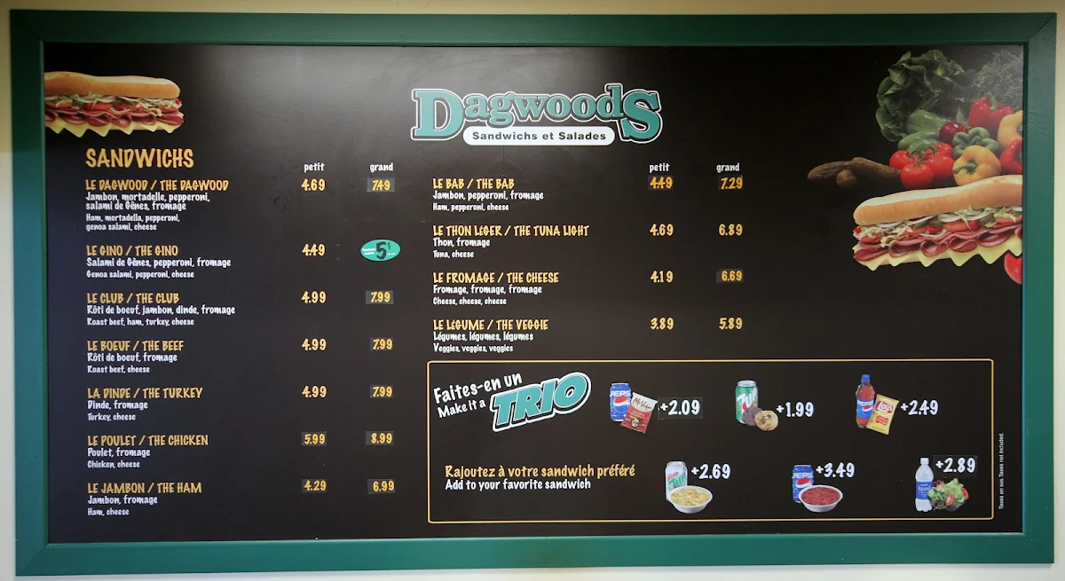 Menu, Dagwoods La Sandwicherie