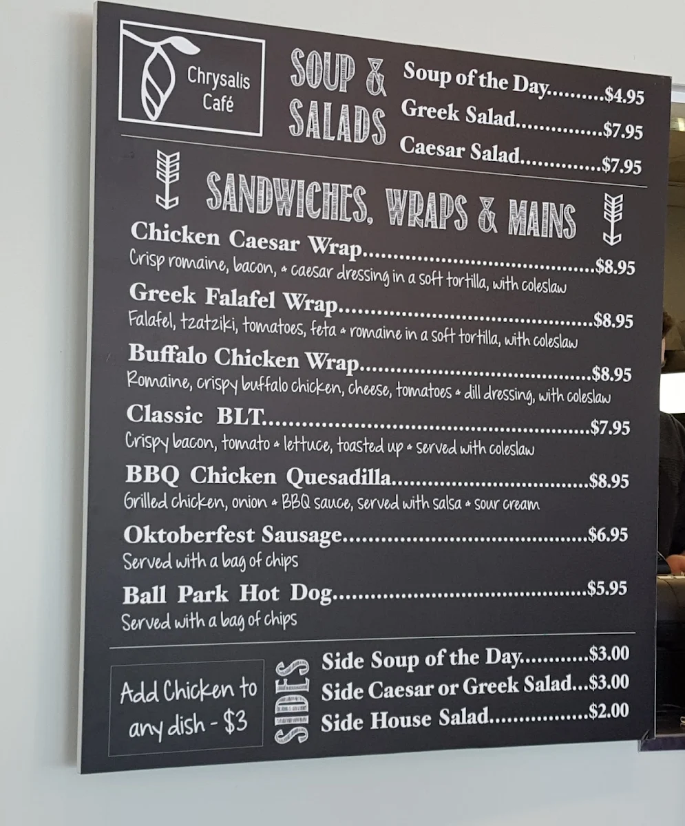 Menu, Chrysalis Cafe