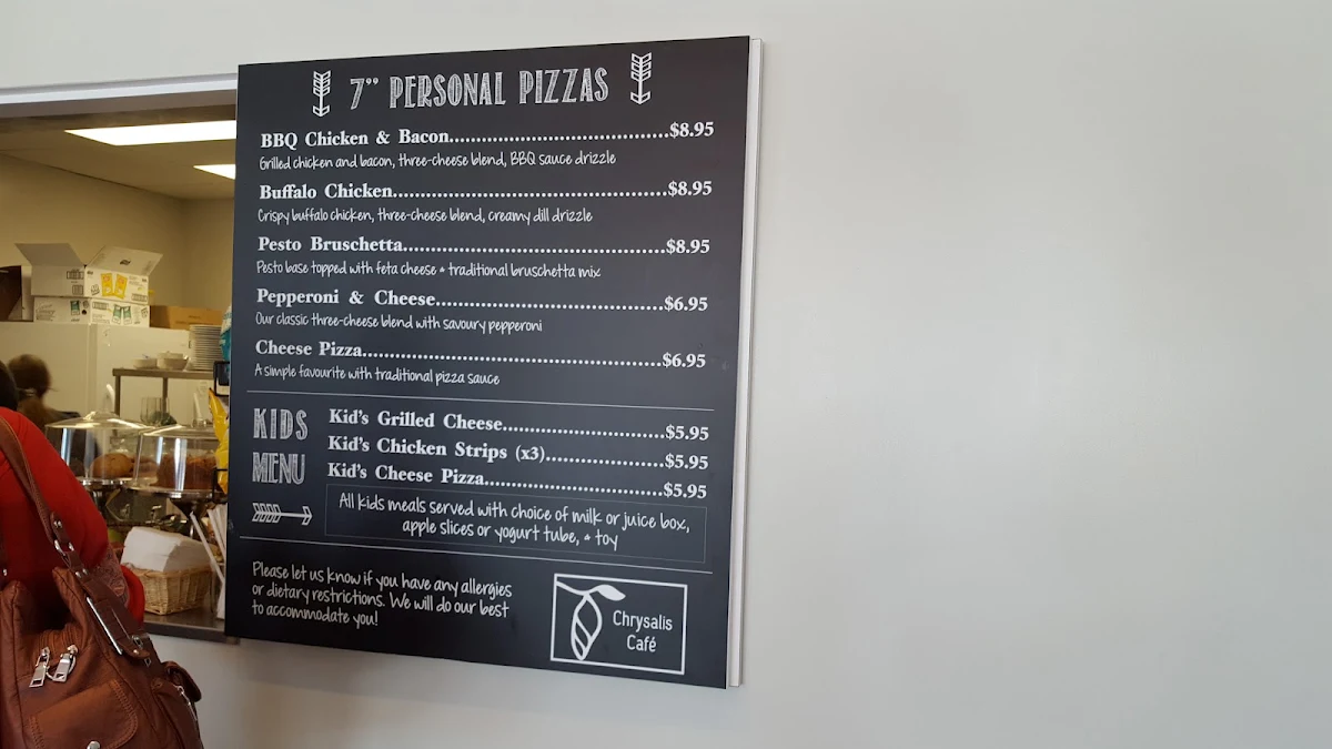 Menu, Chrysalis Cafe