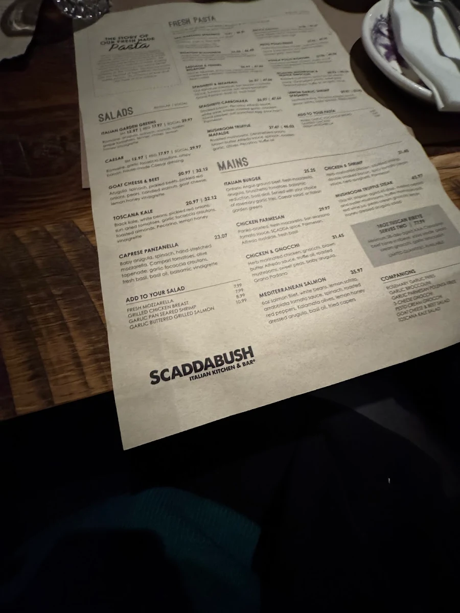 Menu, Scaddabush Italian Kitchen & Bar Sherway