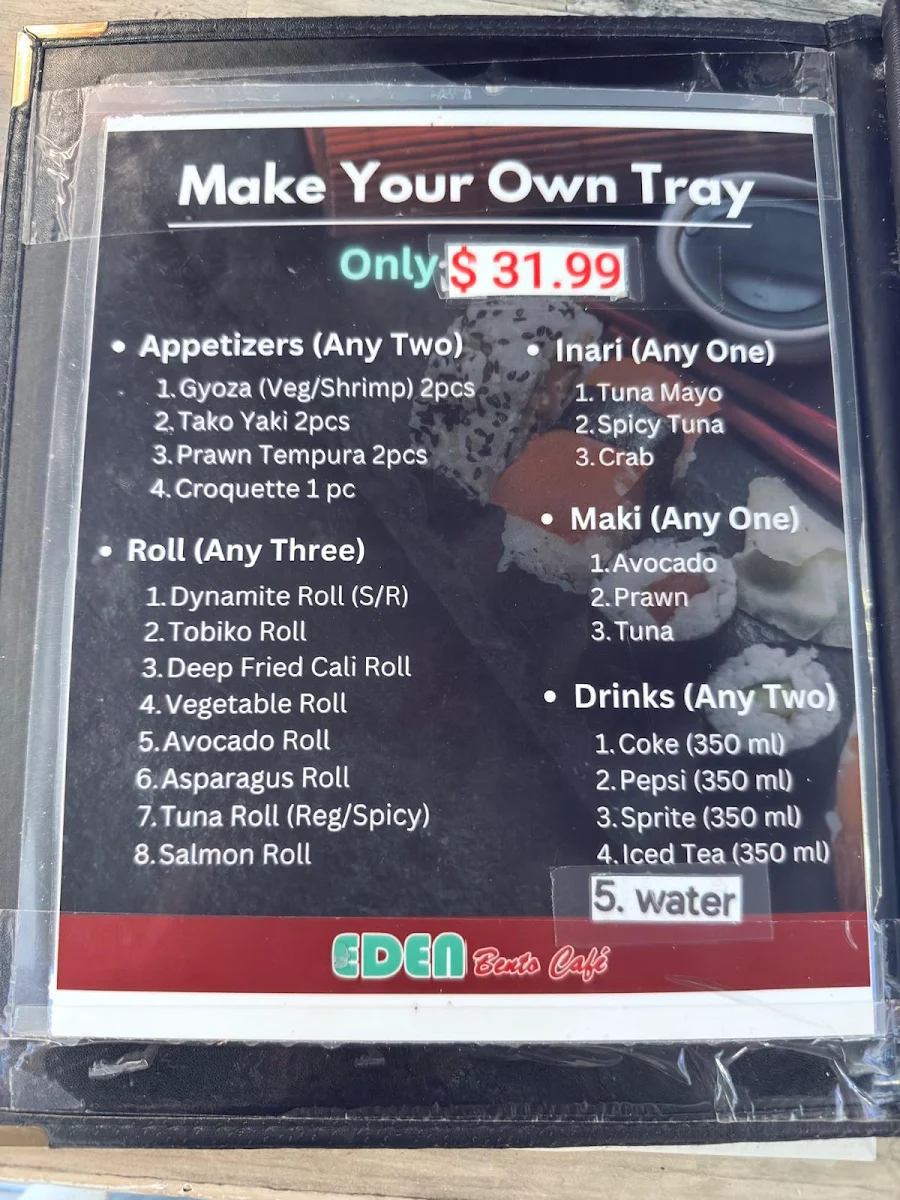Menu, Eden Bento Café