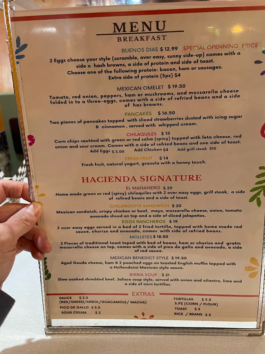 Menu, Hacienda Cielito Lindo