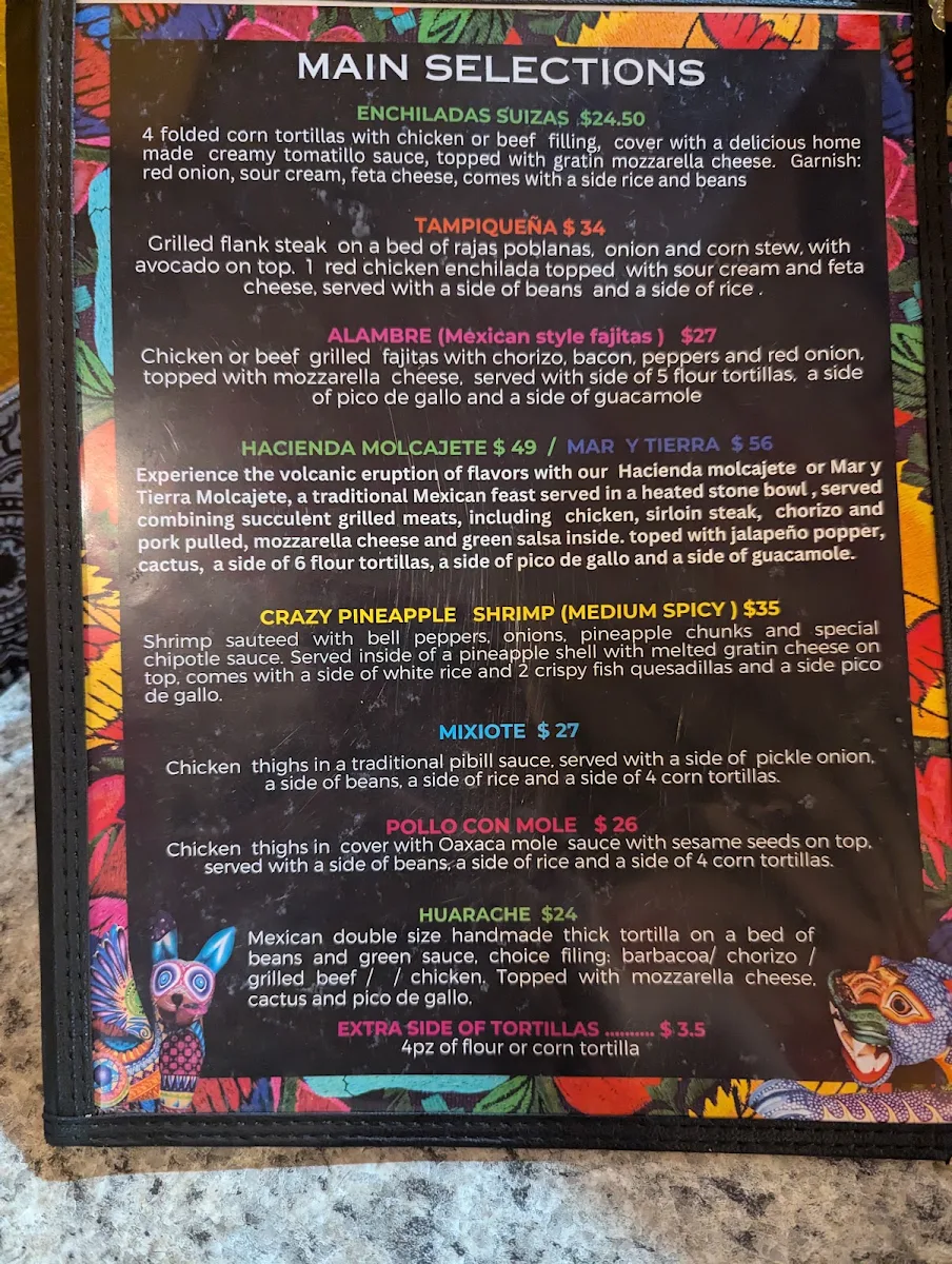 Menu, Hacienda Cielito Lindo