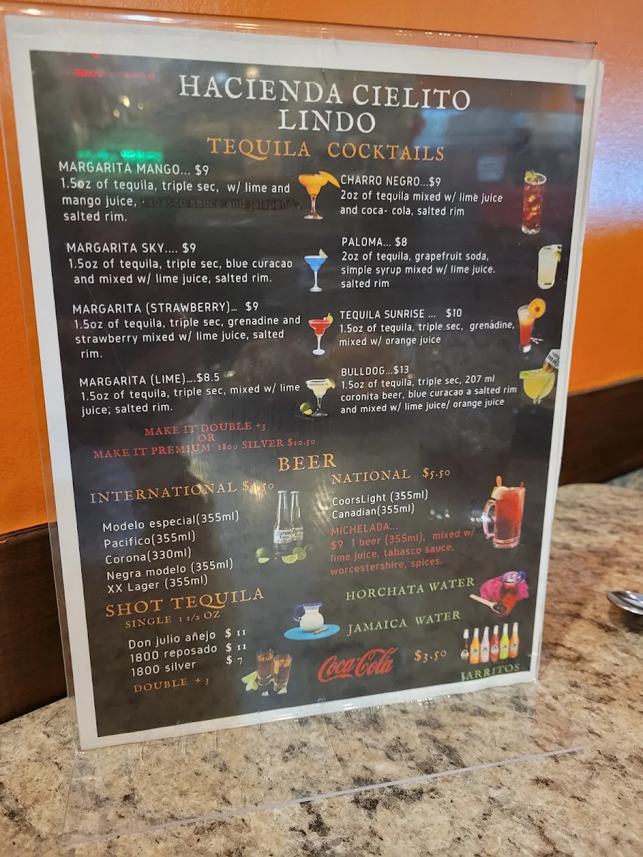 Menu, Hacienda Cielito Lindo