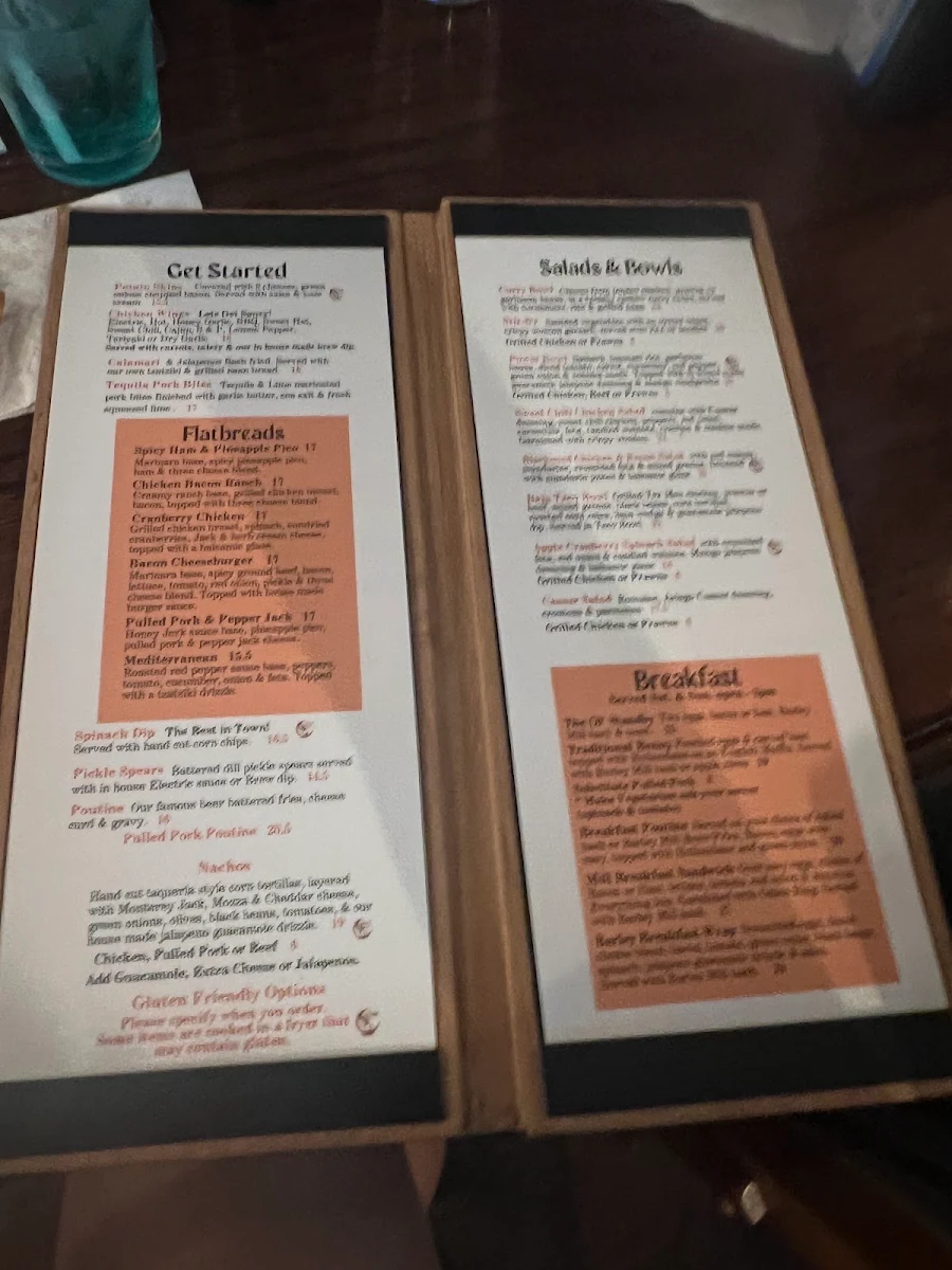 Menu, Barley Mill Brew Pub