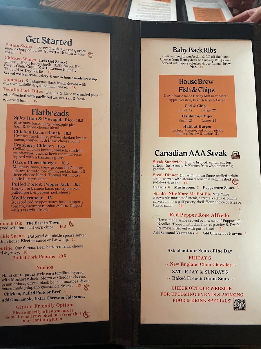 Menu, Barley Mill Brew Pub