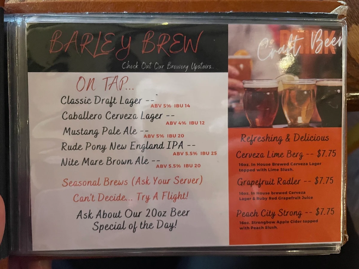 Menu, Barley Mill Brew Pub