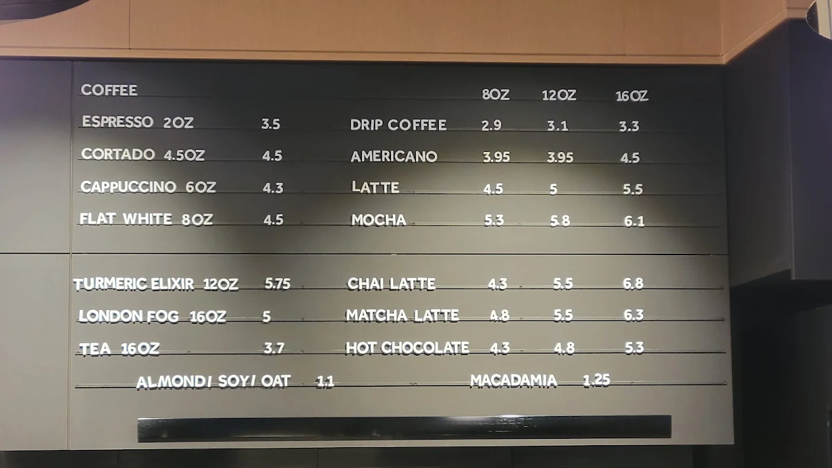Menu, Prado Cafe