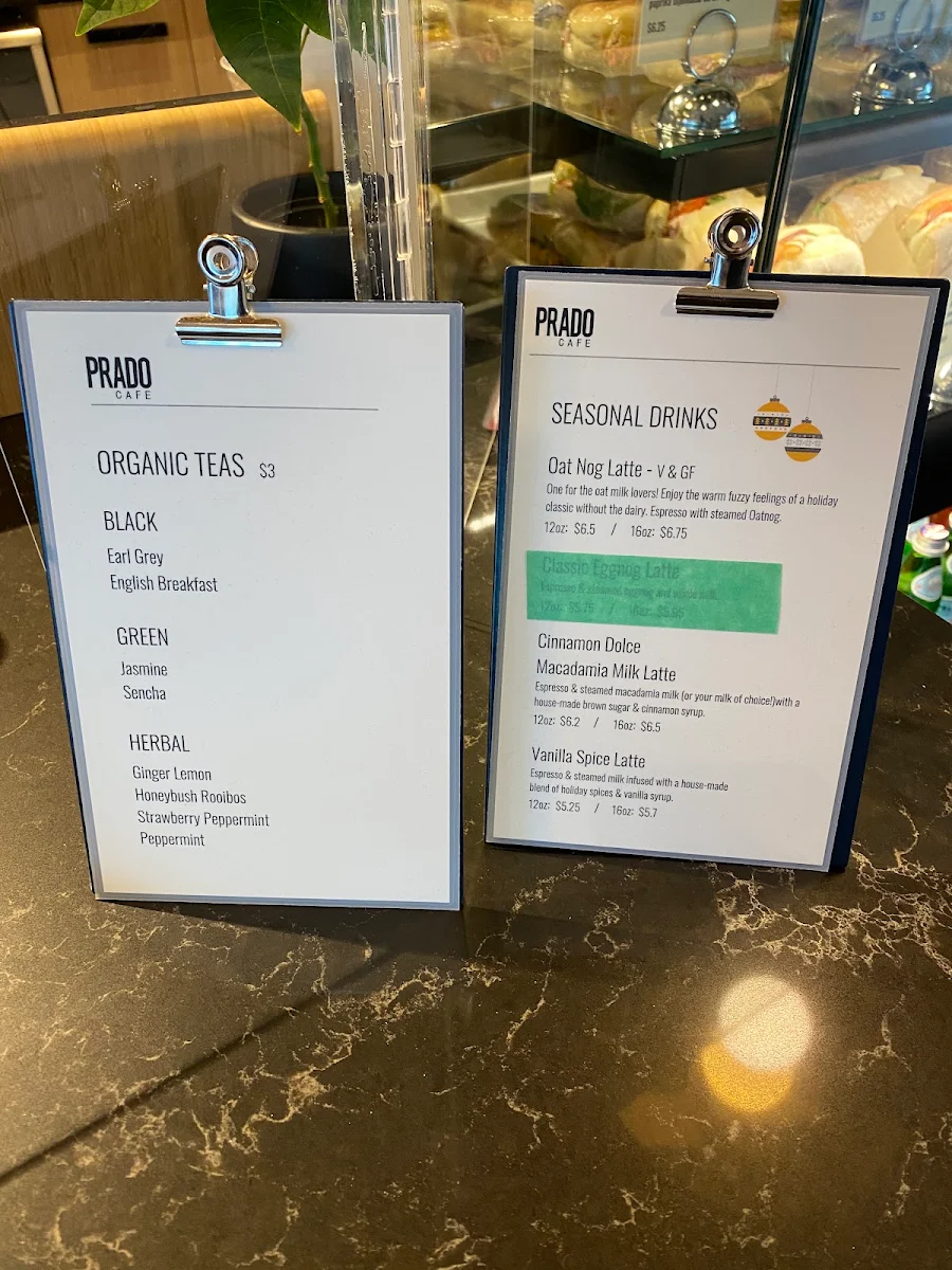 Menu, Prado Cafe
