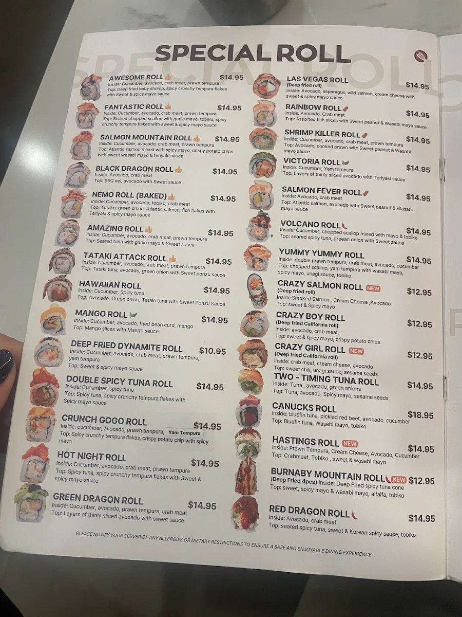 Menu, Nemo Sushi Bar