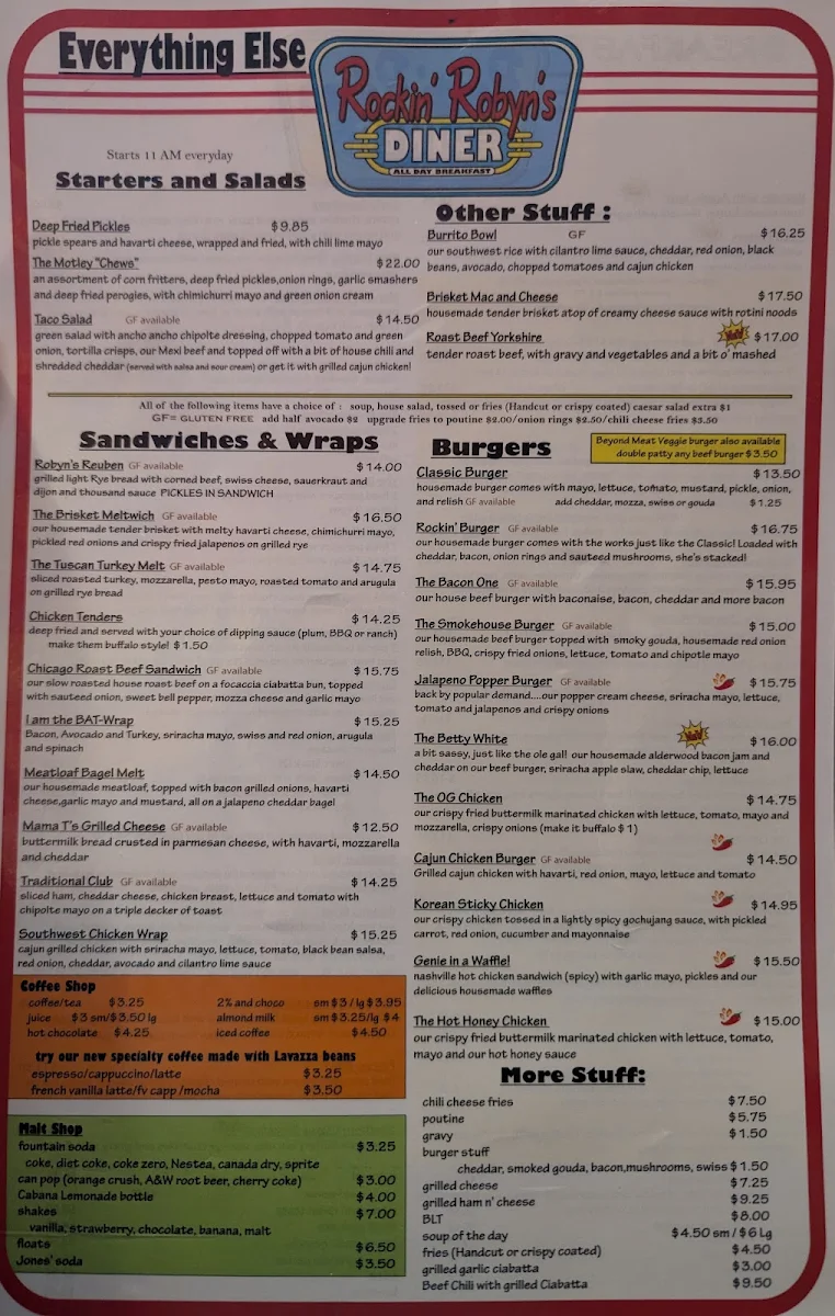 Menu, Rockin' Robyn's