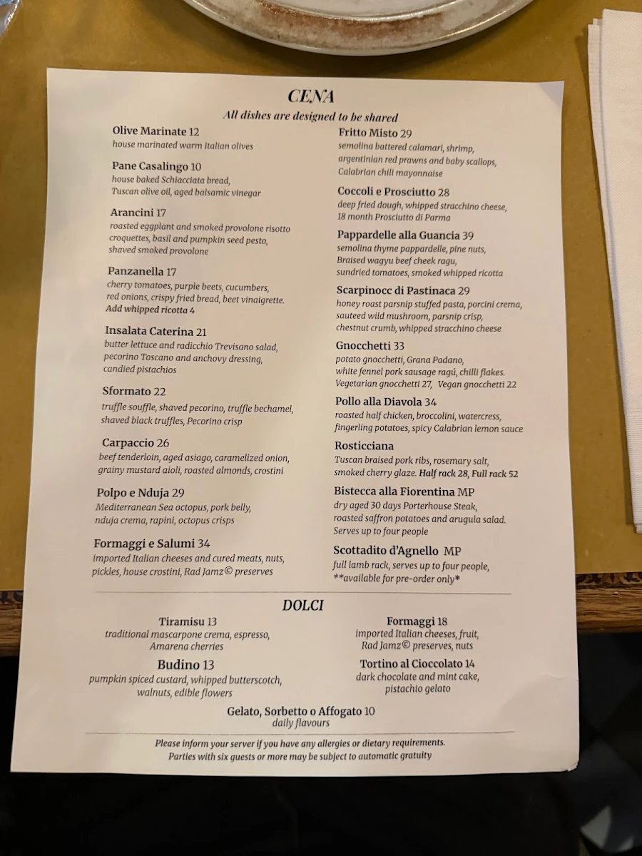 Menu, Fiorino, Italian Street Food Chinatown Vancouver