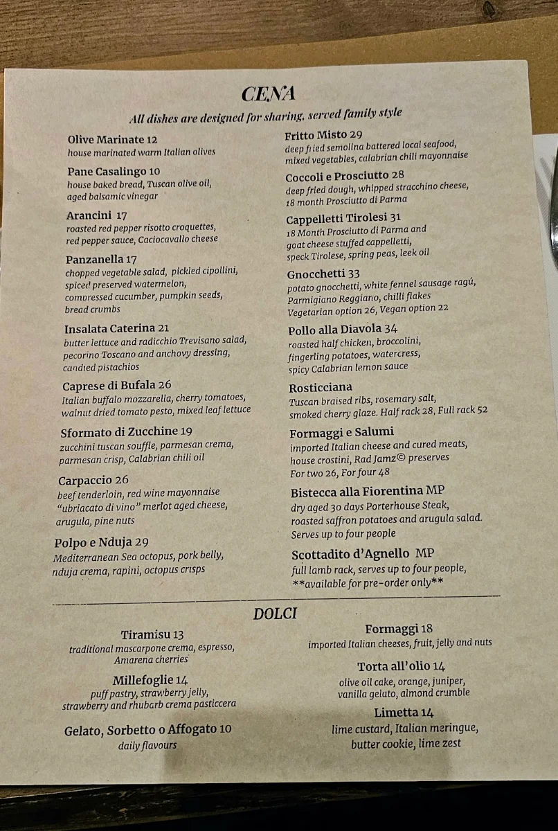 Menu, Fiorino, Italian Street Food Chinatown Vancouver