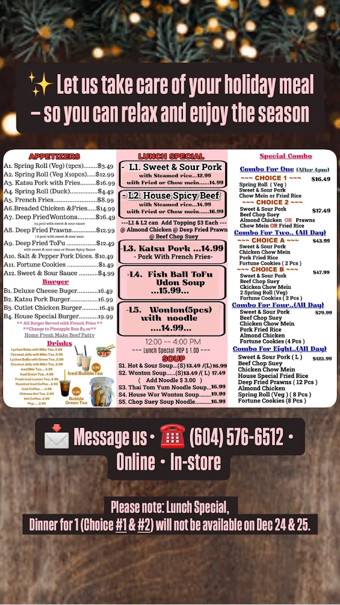 Menu, Ken's Cafe & Restaurant