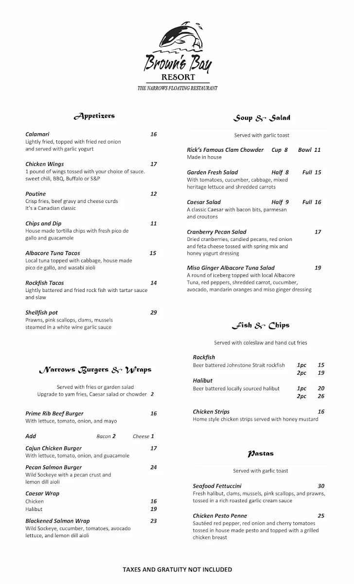 Menu, The Narrows Floating Restaurant