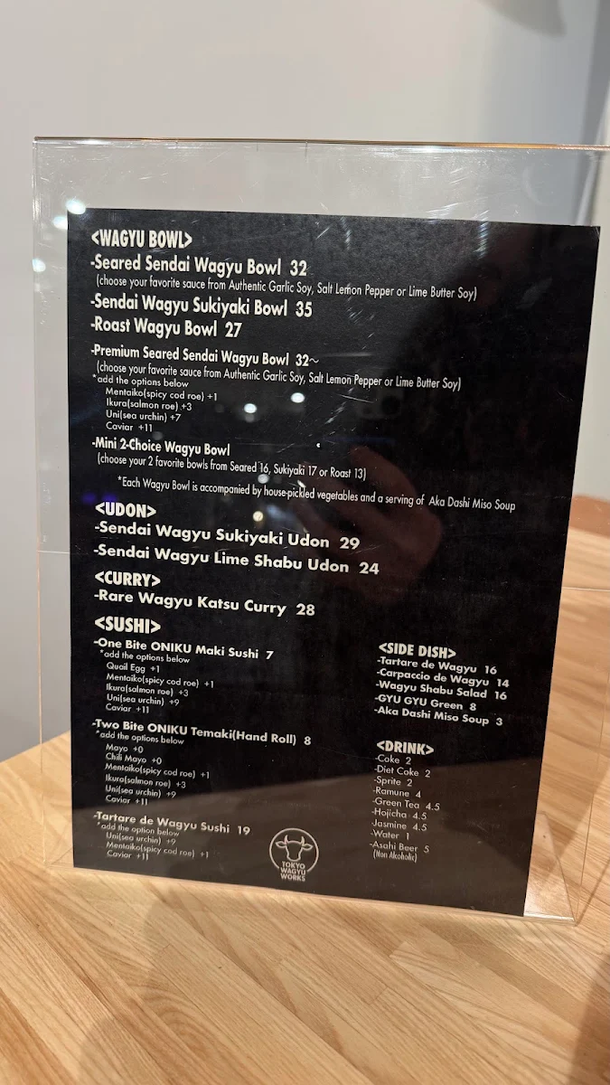 Menu, Tokyo Wagyu Works