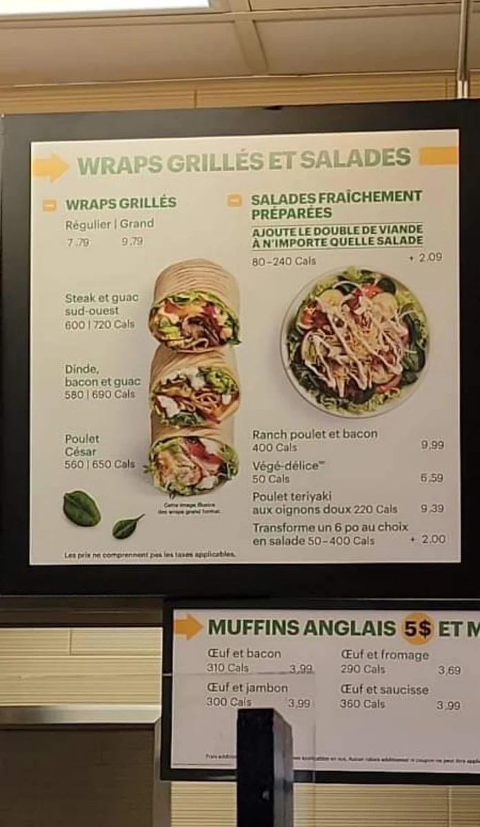 Menu, Subway
