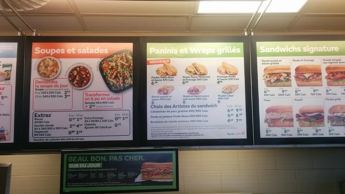 Menu, Subway