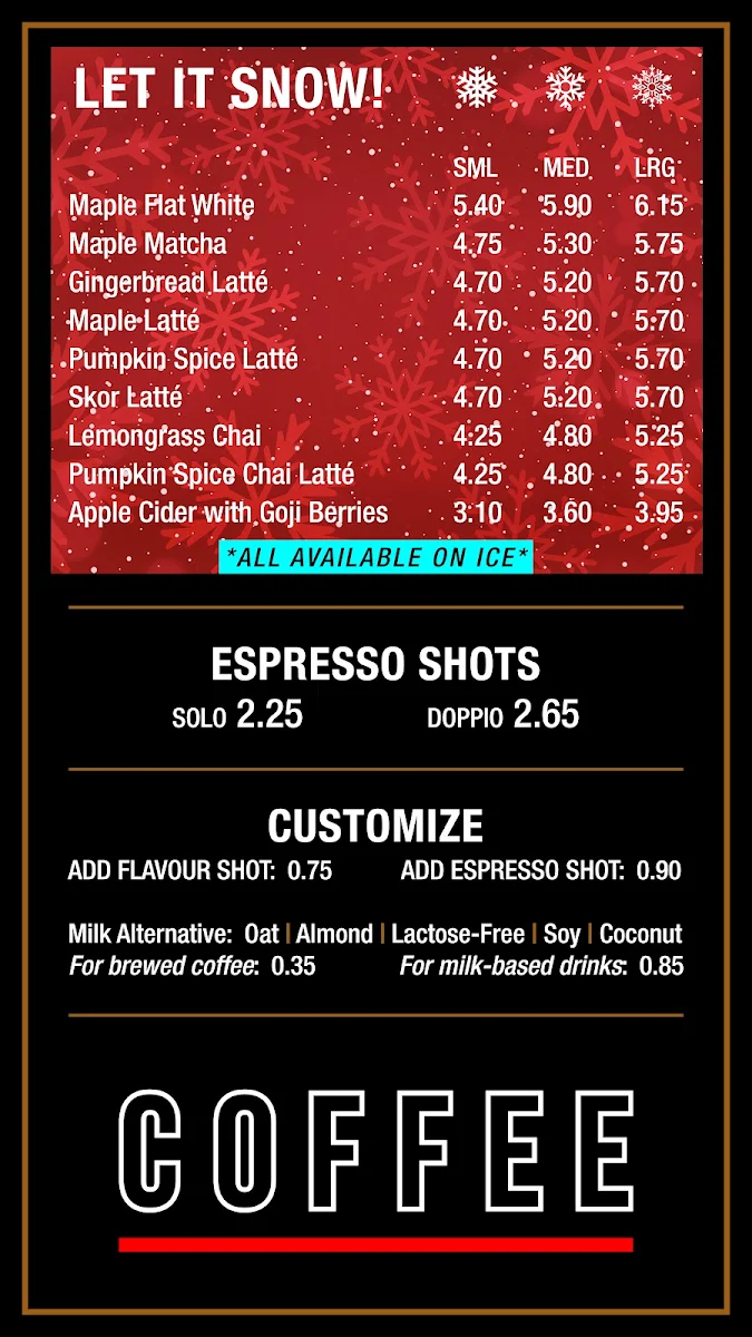 Menu, Mos Mos Coffee