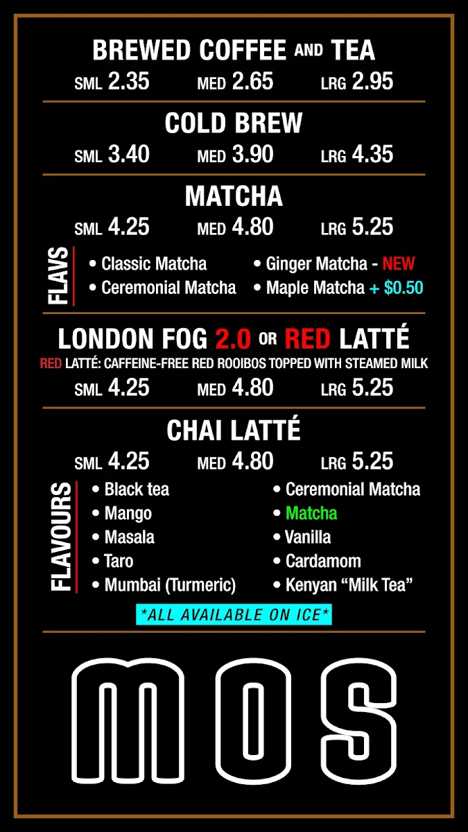 Menu, Mos Mos Coffee