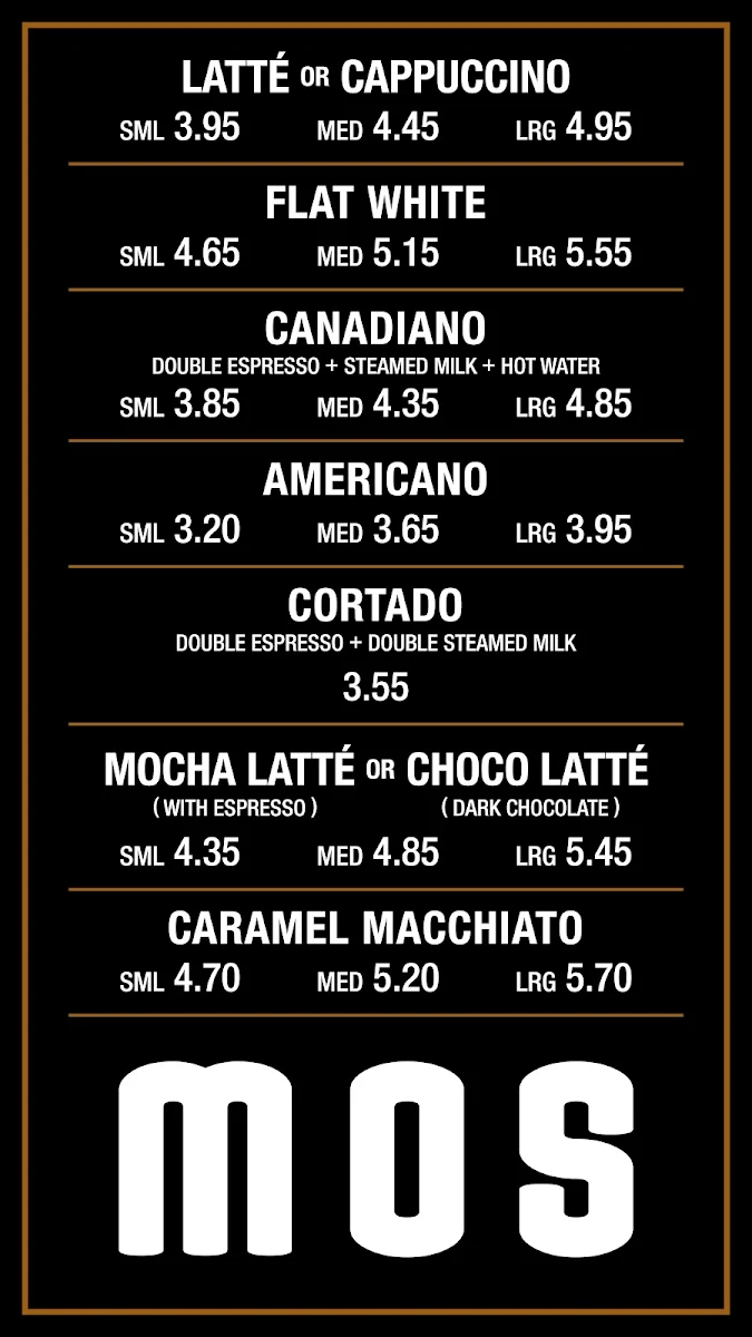 Menu, Mos Mos Coffee