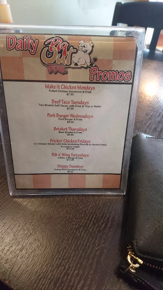 Menu, Pig Out BBQ