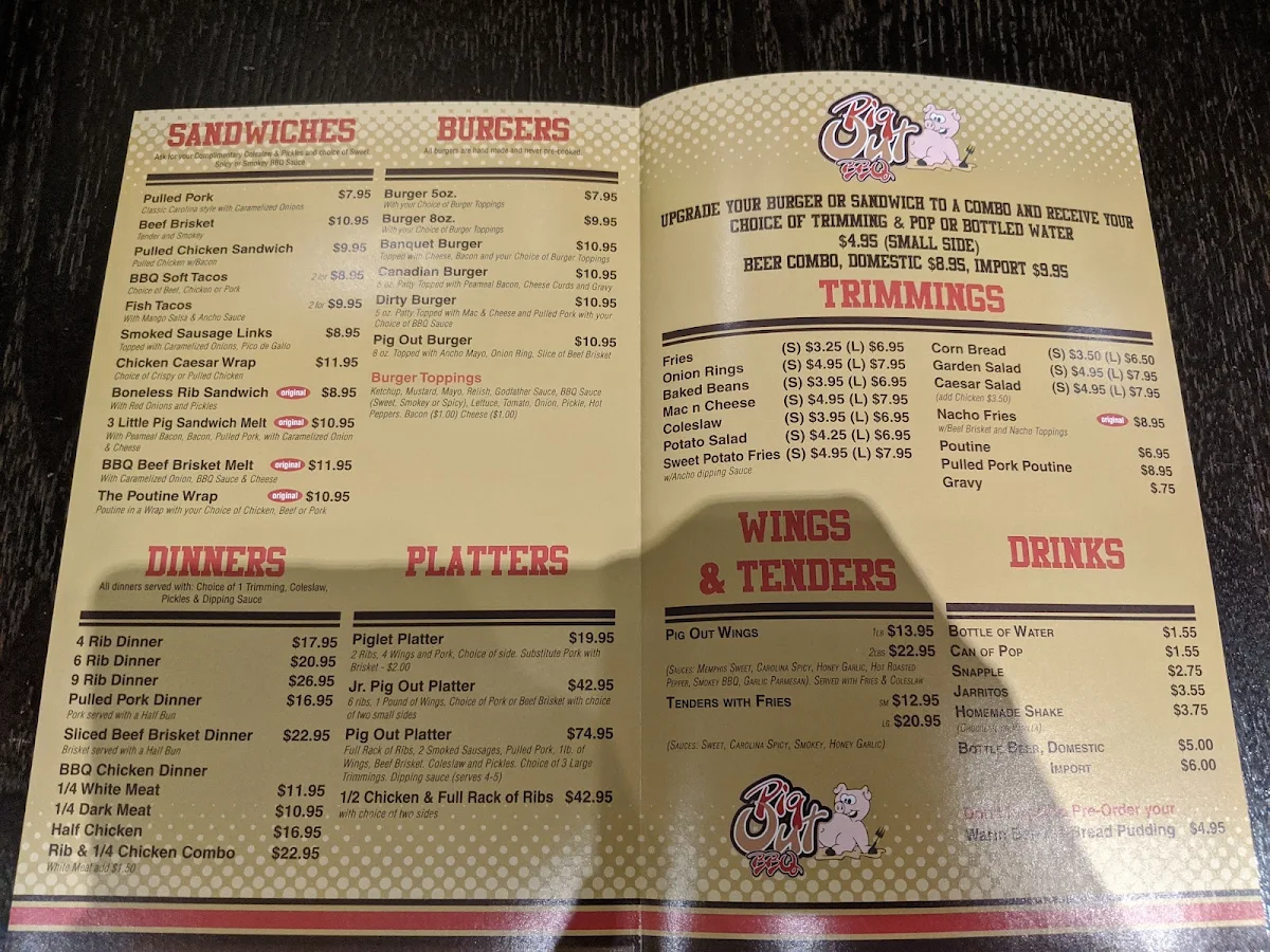 Menu, Pig Out BBQ