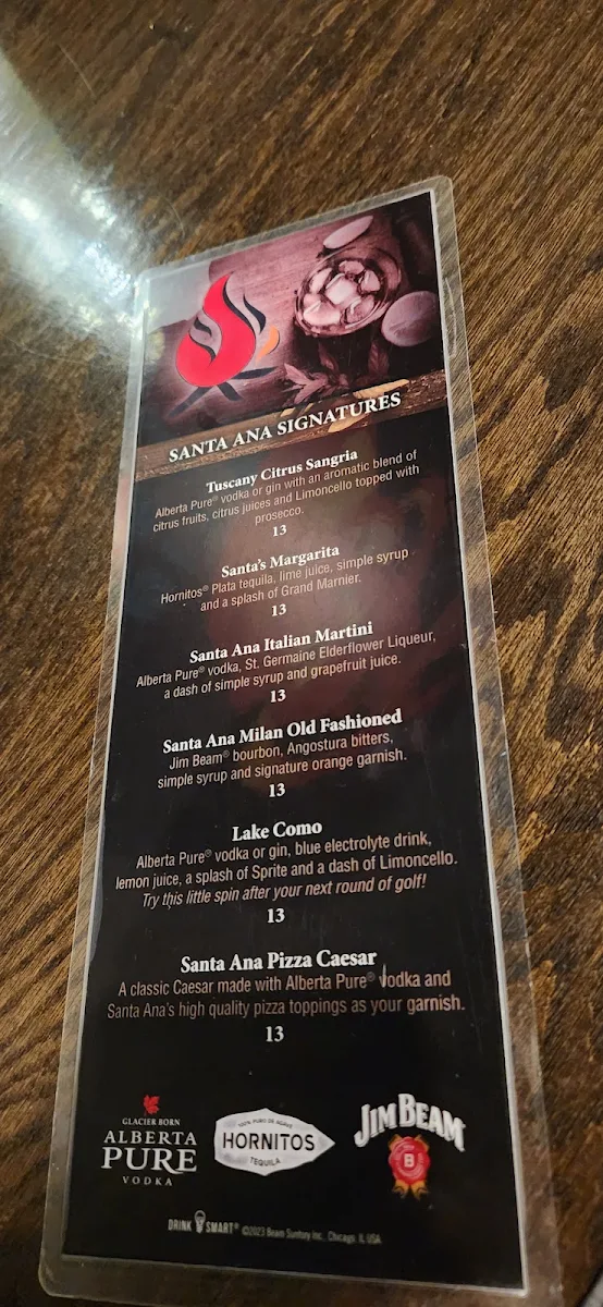 Menu, Santa Ana Pizzeria & Bistro