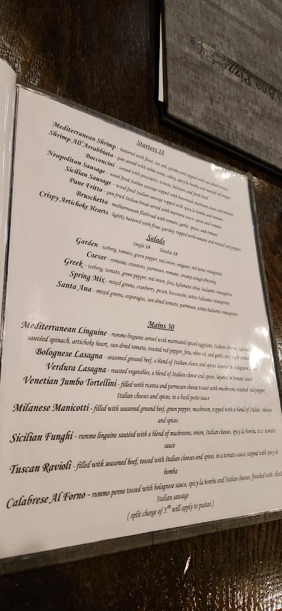 Menu, Santa Ana Pizzeria & Bistro