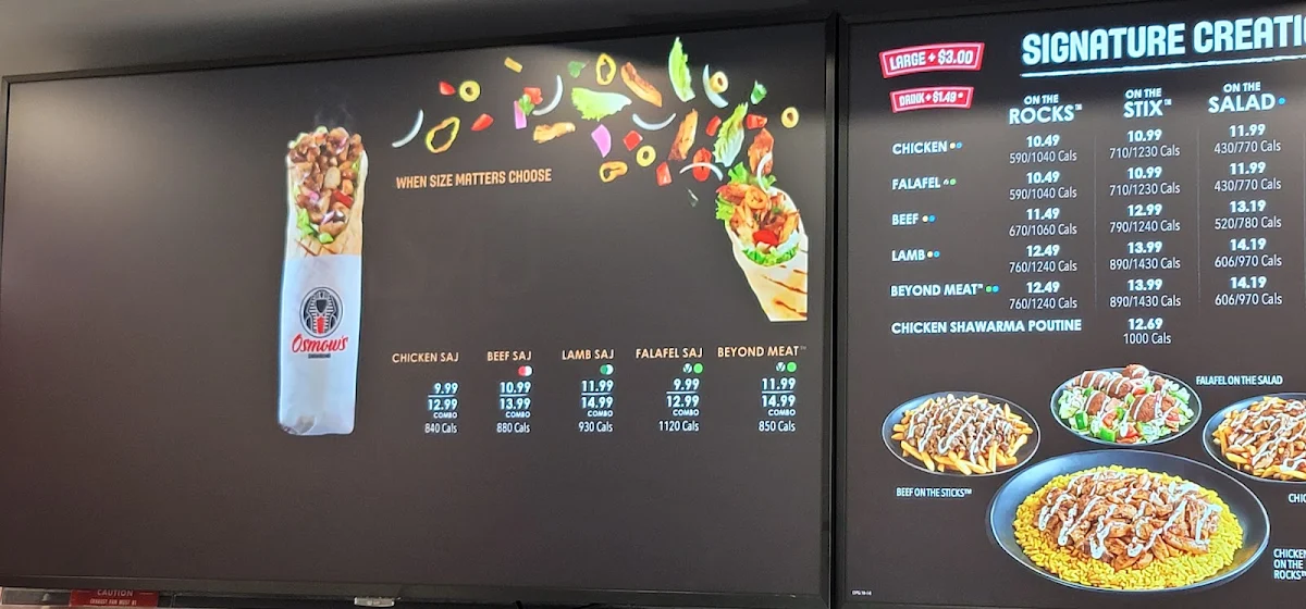 Menu, Osmow's Shawarma
