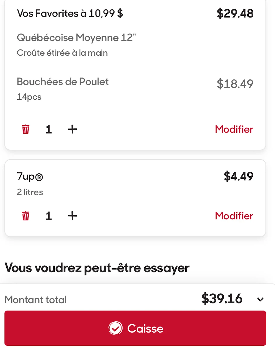 Menu, Pizza Hut