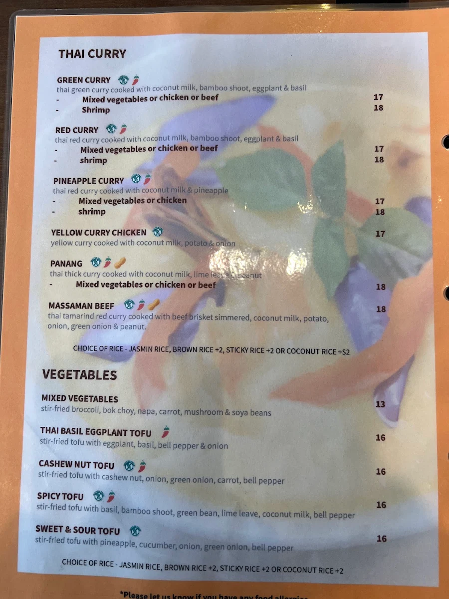 Menu, Thai Delicious