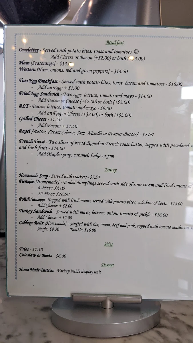 Menu, Roksy’s Cafe
