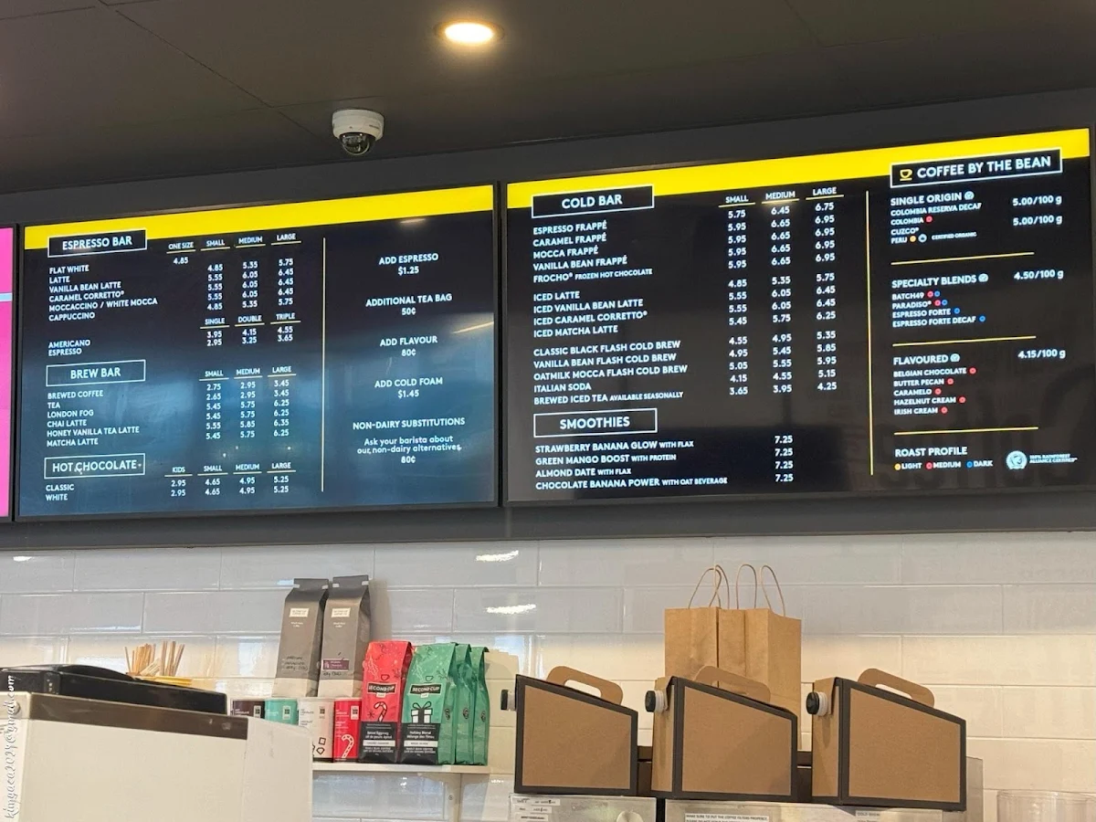 Menu, Second Cup Café