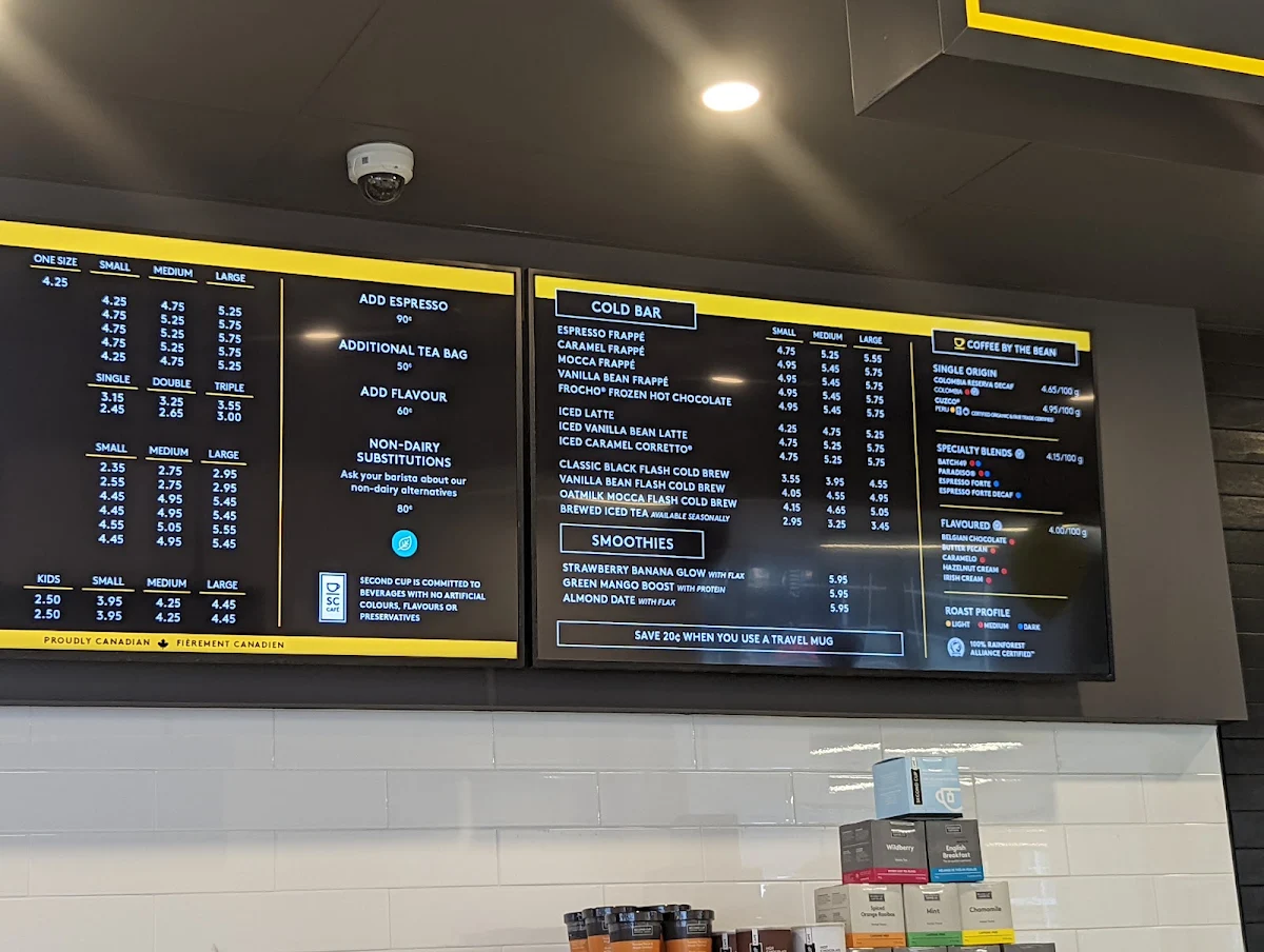 Menu, Second Cup Café