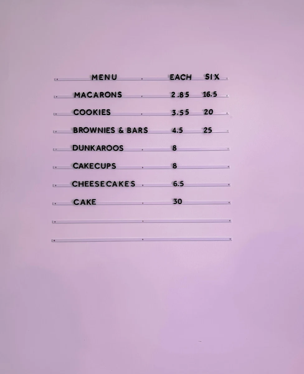 Menu, Jac and Jill's Bakeshop