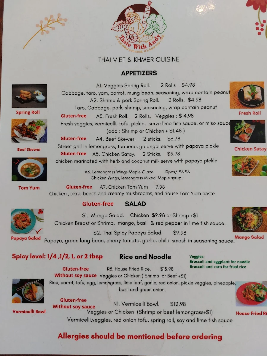 Menu, Taste With Andy