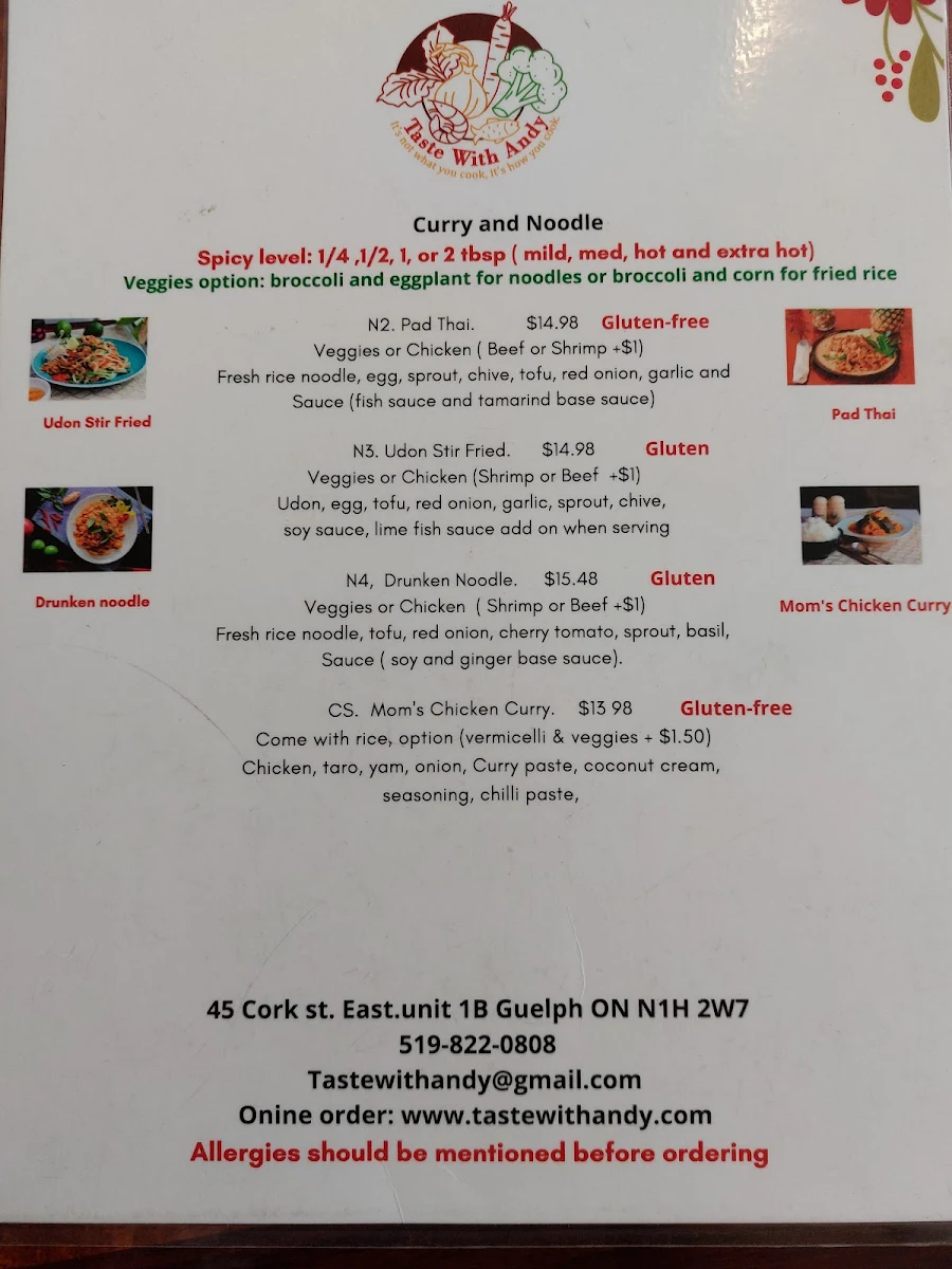 Menu, Taste With Andy