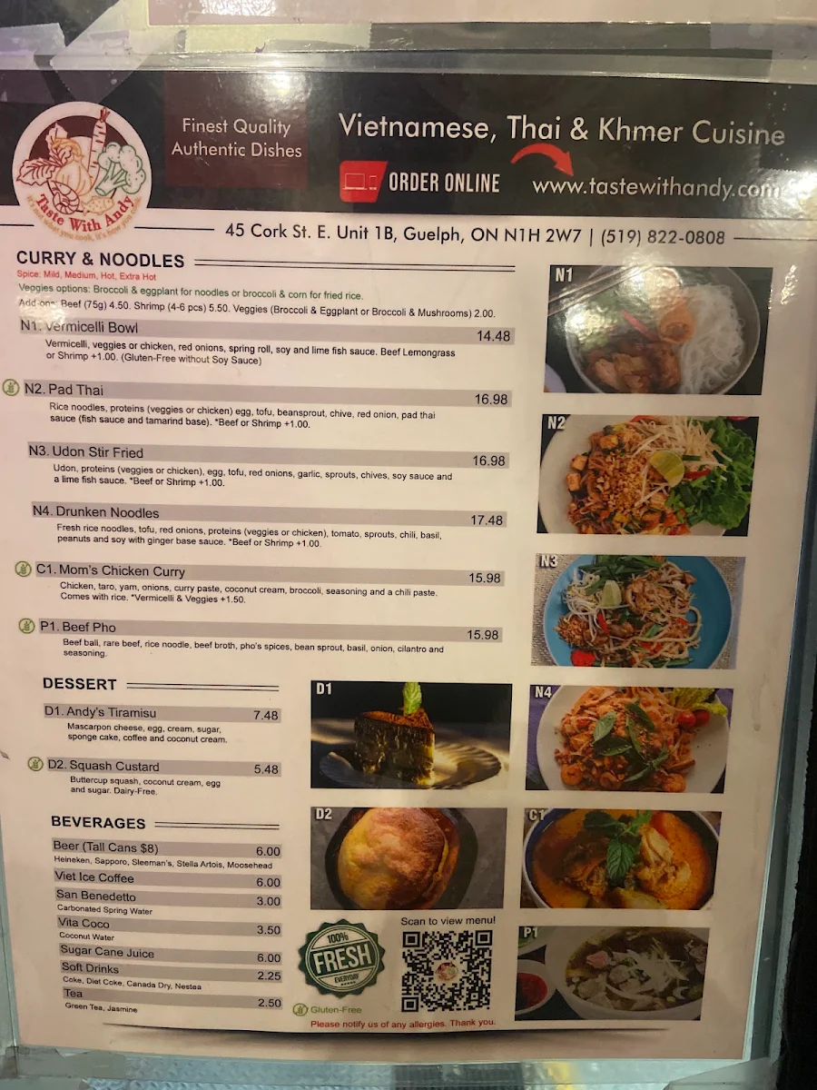 Menu, Taste With Andy