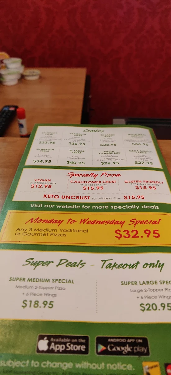 Menu, Red Swan Pizza