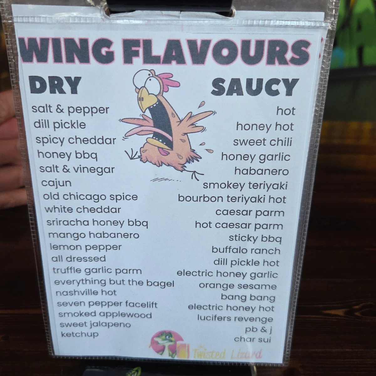 Menu, The Twisted Lizard