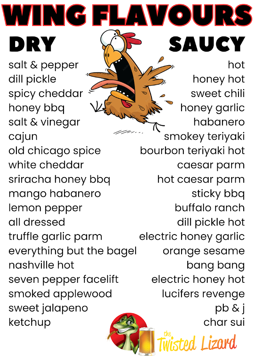 Menu, The Twisted Lizard