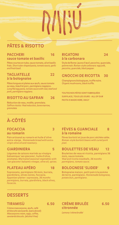 Menu, Ragù