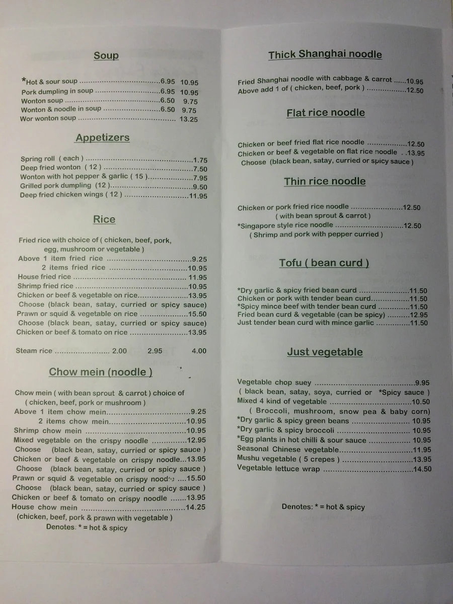 Menu, Fong's Eatery